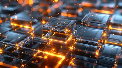 Wall Mural - Abstract Digital Network Glowing Cubes and Connections