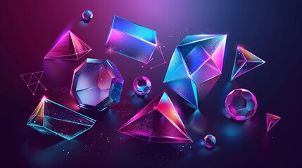 Wall Mural - Glowing Neon Geometric Shapes Abstract Background