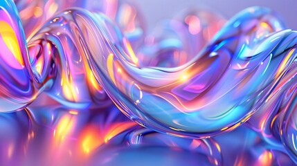 Wall Mural - Abstract Colorful Liquid Waves Iridescent 3D Render