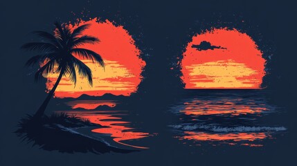 Wall Mural - Tropical Sunset Silhouette