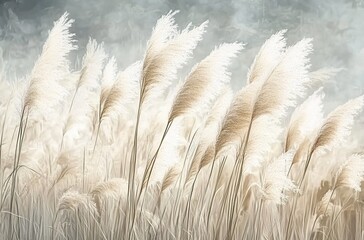 A photograph of pampas grass with long, fluffy leaves swaying in the breeze