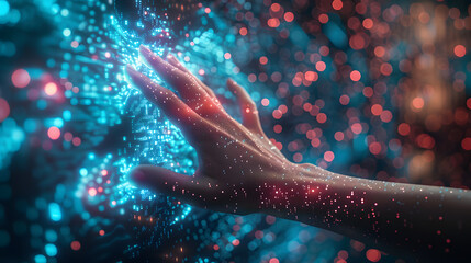 Wall Mural - Woman hand touching The metaverse universe data science,Digital transformation conceptual for next generation technology era.data science