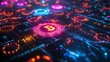 © Phoenix AI Photo - Bitcoin symbols glowing within vibrant holographic blockchain nodes radiating neon pathways, close up, financial systems, vibrant, overlay, advanced digital grid backdrop