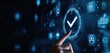 © Grigor - Digital illustration of a hand finger pointing at a check mark icon in a futuristic interface for a quality control system.
