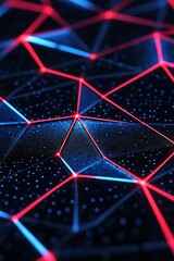 Wall Mural - abstract digital background with geometric patterns, blue and red lines, and sparkling dots creating