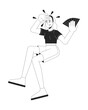 © IMGvisualsCharacters - Young caucasian woman suffering from heatwave black and white 2D line character. Upset female with hand fan swiping sweat isolated vector outline person. Monochromatic spot illustration