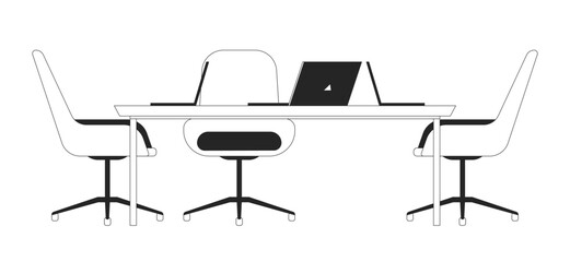 Wall Mural - office desk with laptops and chairs black and white 2d line object. comfortable furniture and comput