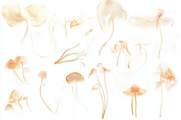 Wall Mural - Watercolor Mushrooms Collection in Pastel Tones for Nature-Inspired Designs