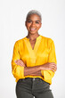 © Westend61 - Happy young woman standing with arms crossed against white colored background
