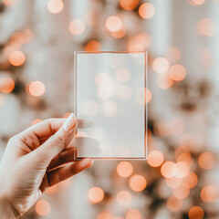 Wall Mural - A semi-transparent, clear business card made from plastic or PVC, featuring a blank template for a name, design, or brand. The image showcases the card with a frosted texture, ideal for corporate 