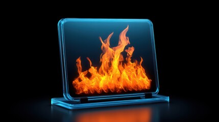 Fototapete - Captivating flames dance in a futuristic screen display modern art installation digital world