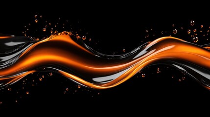 Poster - Dynamic wave of orange liquid splashing against black background abstract art high contrast creative concept