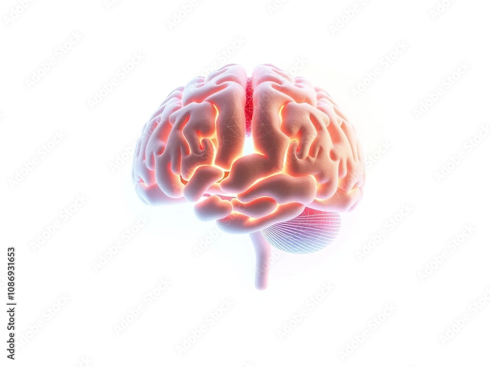 Digital representation of the human brain on white background, digital ...