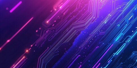 Wall Mural - ai semiconductor chip with neon effect on a tech circuit background, rendered in glowing lines with 