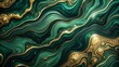 © Jane Studio - Abstract Emerald and Gold Swirls Luxurious Fluid Art Background