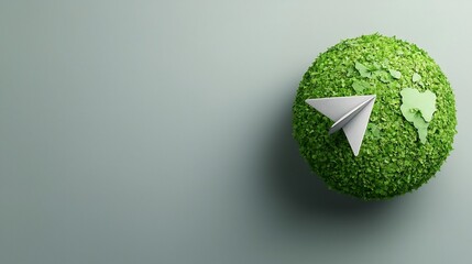 Poster - Paper Airplane Soaring Gracefully Around Large Green Globe Representing Environmental Sustainability and Clean Technology Innovation