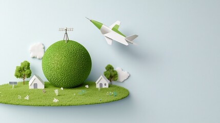 Poster - Renewable Energy and Clean Technology Concepts Showcased in Orbital Paper Airplane Around Green Planet  Futuristic vision of sustainable transportation and eco friendly innovation for a clean