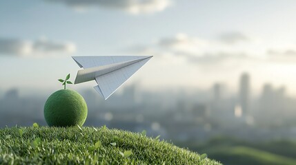 Poster - Paper Airplane Orbiting Green Planet Showcasing Renewable Energy and Clean Technology Concepts for a Sustainable Future