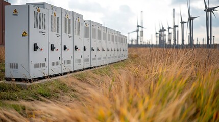 Leinwandbilder - Futuristic energy storage solutions like advanced lithium ion batteries and cutting edge grid technology for balancing sustainable energy production and distribution
