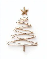Wall Mural - minimalist gold christmas tree with star on white background