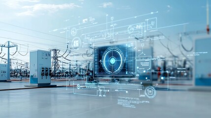 Leinwandbilder - Conceptual AI powered renewable and non renewable energy management system balancing power supply for peak efficiency and optimization  Futuristic digital dashboard and analytics interface