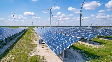 Aufkleber - Sustainable Energy Hub with Solar Panels Wind Turbines and Battery Storage Showcasing Smart Grid Technology for a Greener Future