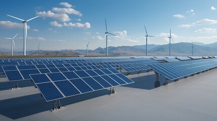 image showcasing a smart grid energy storage system with interconnected solar cells and wind farms h