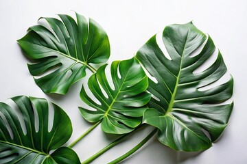 Sticker - Minimalist Composition of Monstera Branches and Leaves Isolated on White Background, Perfect for Copy Space, Ideal for Natural Decor, Interiors, and Botanical Illustrations