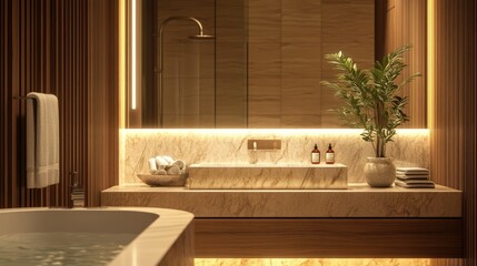 Modern Bathroom Interior Design with Warm Lighting