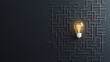 © Srinard - Creative concept with a light bulb in the center of a maze on a black and gold background symbolizing the process of idea finding innovative solutions to challenges