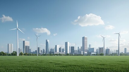 Poster - Vibrant dynamic city skyline showcasing the of renewable energy sources and innovative energy storage technologies creating a thriving