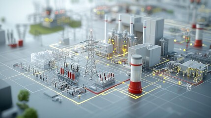 Poster - Futuristic depicting a smart power grid that seamlessly integrates various renewable and traditional energy sources to efficiently distribute electricity to industrial and residential consumers