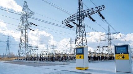 Leinwandbilder - Smart Power Grid Management Center Connecting Various Power Plants to Residential Commercial and Industrial Areas for Efficient Sustainable Energy Distribution and Monitoring