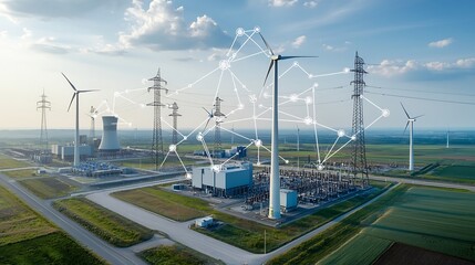 Aufkleber - Intelligent Energy Grid Connecting Diverse Sustainable Power Sources including Wind Solar Hydro Nuclear and Thermal to Urban and Industrial Consumers for Optimized Energy Management and Efficiency