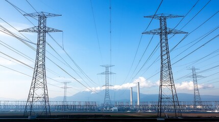 Leinwandbilder - Centralized smart energy distribution network linking multiple power plants including wind solar hydro nuclear and thermal energy sources
