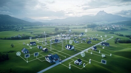 Fototapete - Visualization of an advanced power grid management system that seamlessly integrates renewable and non renewable energy sources