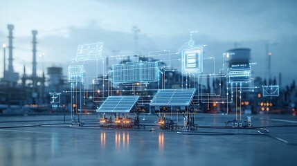 Leinwandbilder - Conceptual image showcasing a centralized smart grid system that integrates renewable power plants solar wind