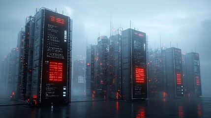 Fototapete - Futuristic digital skyline of a smart city powered by an advanced green energy grid seamlessly integrated with data circuits and intelligent technology systems