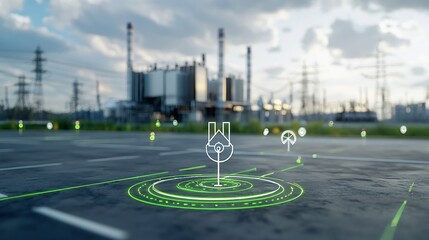 Leinwandbilder - Centralized Power Grid Network Linking Renewable Energy Sources to Residential and Industrial Buildings for Efficient and Sustainable Energy Distribution and Management