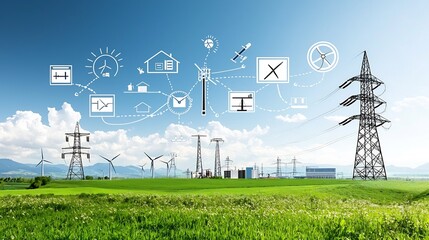 Poster - Advanced Centralized Power Grid Showing Interconnected System Linking Renewable Energy Sources to Residential Commercial and Industrial Facilities