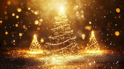 Wall Mural - magical golden christmas background with trees 