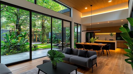 Wall Mural - Modern Home with a Stunning Garden View: Elegant Interior Design