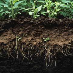 Wall Mural - a sectional photo through health soils showing plants, topsoil and subsoil