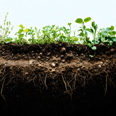 Wall Mural - a sectional photo through health soils showing plants, topsoil and subsoil