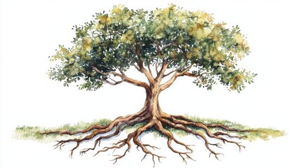 a beautifully detailed illustration of a tree showcasing roots and foliage, symbolizing growth and s