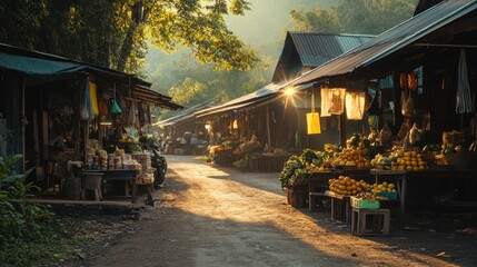 Wall Mural -  traditional countryside sme business community local thai street market at Thailand.