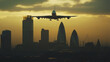 © AVADA - A plane flying over a city skyline at sunset, capturing vibrant colors and the hustle of urban life below A plane flying above the city in the sunset. AI generated