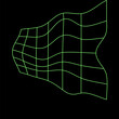 © barsrsind - Y2K vector rave psychedelic futuristic object wavy grid in trendy neon green black style. Surreal retro abstract geometric wireframe shapes, crypto or cyberpunk elements and perspective grid symbol. E