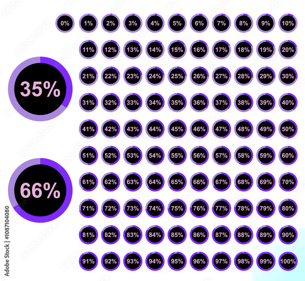 percentage diagram from 0 to 100% for pie chart, infographic, web, app ...
