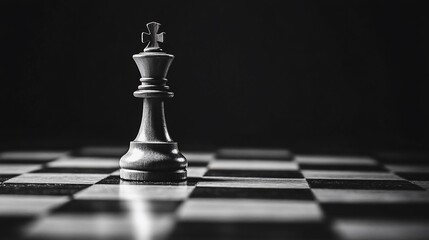 A single white chess king piece stands alone on a chessboard,  a symbol of leadership and strategy.